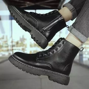 Martin boots British style 2025 new boots side zipper tooling shoes leather upper high top boots autumn and winter British men 43