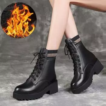 Martin boots for women s autumn and winter new retro front lace-up round head medium boots thick-soled short boots for women 35