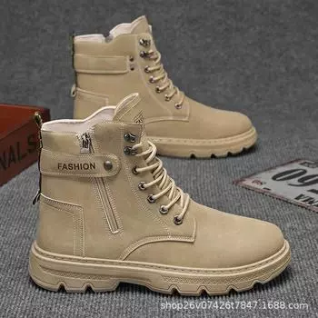 Martin boots men s 2024 autumn British style high-top men s short boots tooling autumn breathable mid-top outdoor boots 39 чёрный