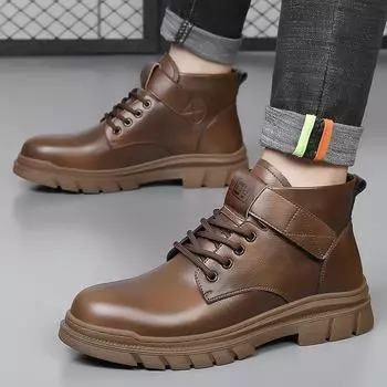 Martin boots men s 2024 new winter velvet warm leather retro tooling short boots trendy versatile high-top leather boots 38 чёрный