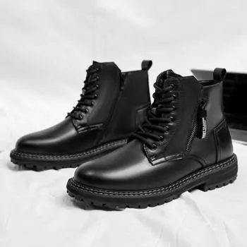 Martin boots men s 2024 winter new trend versatile velvet tooling casual high-top leather boots warm cotton boots 38 чёрный