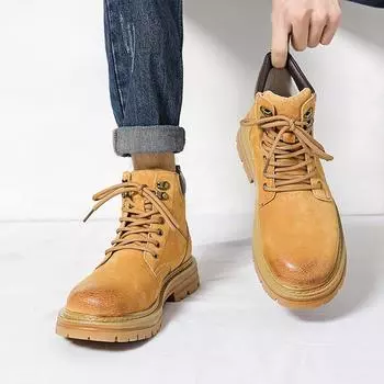 Martin boots men s 2025 autumn and winter new leather Martin boots foreign trade men s mid-top shoes men s shoes trendy shoes men 38 коричневый