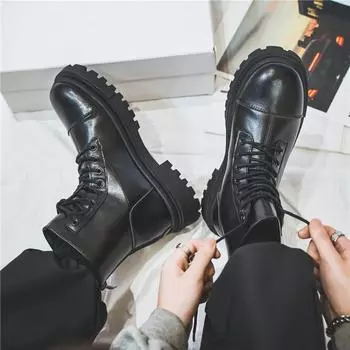 Martin boots men s 2025 new autumn casual black high-top leather shoes platform tooling locomotive boots 39 чёрный