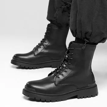 Martin boots men s 2025 new British style thick-soled high-top 8-hole tooling boots autumn and winter leather boots men s M08-H 38 чёрный