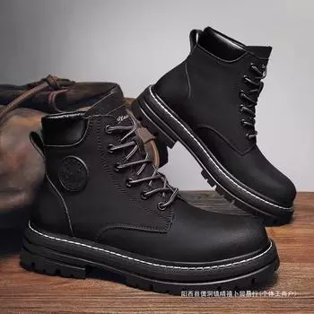 Martin boots men s 2025 new spring waterproof and non-slip tooling boots winter velvet men s high-top rhubarb boots 39 матовый черный