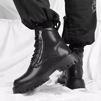 Martin boots men s 2025 new versatile medium-top heightening soft-sided side zipper British tooling high-top boots 1133-R 38 чёрный