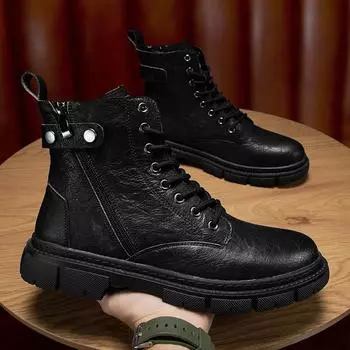Martin boots men s autumn and winter high-top British style retro casual leather shoes men s waterproof medium-help tooling locomotive leather boots 39
