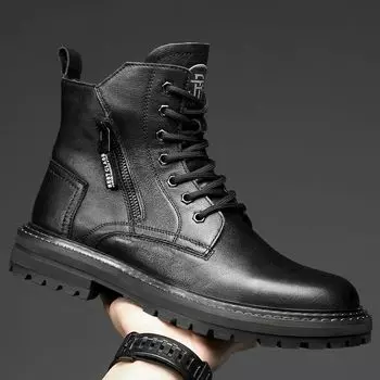 Martin boots men s autumn and winter velvet warm 2024 new men s boots men s shoes leather trend help men s boots 38
