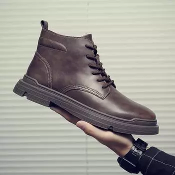 Martin boots men s autumn and winter new high-top leather shoes leather boots British style tooling boots men s trend short boots 38 чёрный