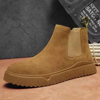 Martin boots men s autumn and winter new leather fur short boots trendy casual boots men s retro tooling boots 38 коричневый