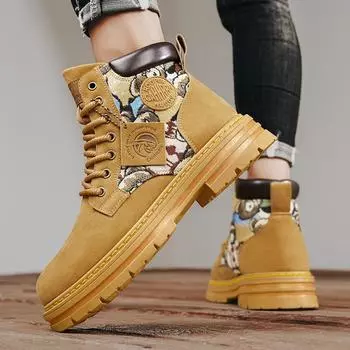Martin boots men s autumn and winter high-top cartoon platform outdoor tooling cotton shoes teen retro British big yellow boots 39