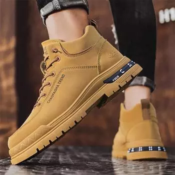 Martin boots men s autumn and winter overalls boots cover feet big yellow boots outdoor hiking boots men s British platform short boots 39