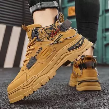 Martin boots men s autumn and winter high-top tooling boots men s velvet platform sports cotton shoes new thickened warm men s shoes 39