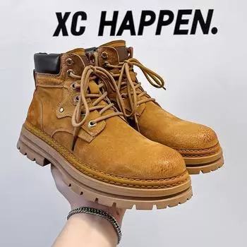 Martin boots men s autumn British style retro summer tooling leather boots high-top paratrooper boots 66604-A 38 чёрный