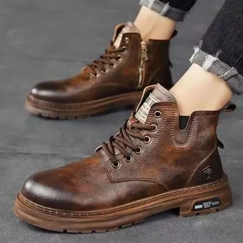 Martin boots men s autumn high-top breathable casual shoes trendy versatile retro leather shoes British style tooling short boots men 39