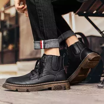 Martin boots men s autumn high-top British style American retro locomotive leather boots medium-top sports thick-soled heightening tooling boots 39 черный коричневый