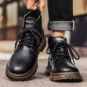 Martin boots men s autumn high-top British style American retro locomotive leather boots medium-top sports thick-soled heightening tooling boots 39 черный коричневый