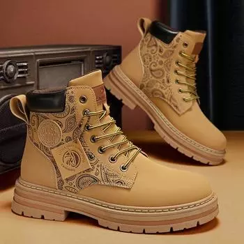 Martin Boots Men s Autumn Winter 2024 New High Top Men s Boots British Style Casual Cargo Shoes Men s Heightened Small Yellow Boots 39