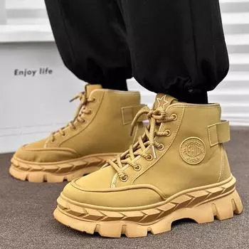 Martin boots men s boots locomotive boots high top leather boots trendy large size yellow boots 2025 autumn and winter new boots 39 чёрный