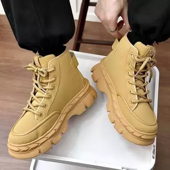 Martin boots men s boots locomotive boots high top leather boots trendy large size yellow boots 2025 autumn and winter new boots 39 чёрный