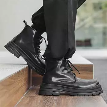 Martin boots men s British style black platform cargo boots business commuting sense of quality dress leather shoes tide 14405-J 38 чёрный