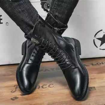 Martin boots men s British style high-top trendy shoes versatile Korean version fashion locomotive boots retro tooling high tube fashion boots 38 чёрный