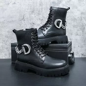 Martin boots men s British style high-top leather boots trendy and versatile autumn mid-top short boots personalized thick-soled heightening too 38