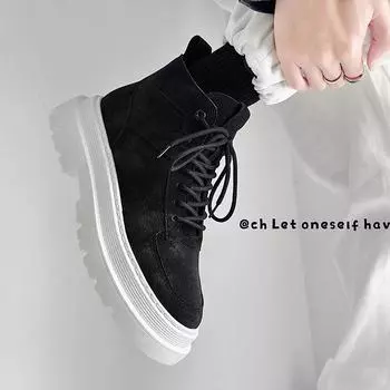 Martin boots men s British wind locomotive boots high-top leather boots trend Hong Kong wind 2025 autumn and winter new tooling shoes large size 39 чёрный