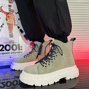 Martin boots men s British wind locomotive boots high-top leather boots trendy Hong Kong style 2025 new boots tooling shoes 39 чёрный