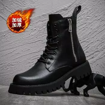 Martin boots men s cowhide autumn and winter new thick-soled outdoor zipper boots casual high leather boots high-top men s shoes 38