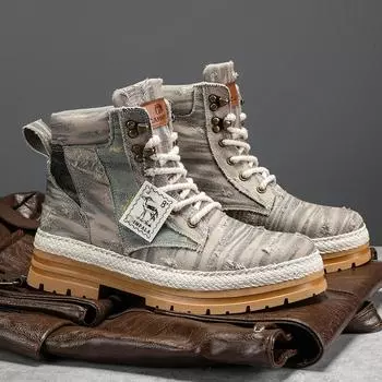 Martin Boots Men s Denim Ripped Men s Boots British Tooling Boots Teen Locomotive Boots Autumn/Winter 2025 39