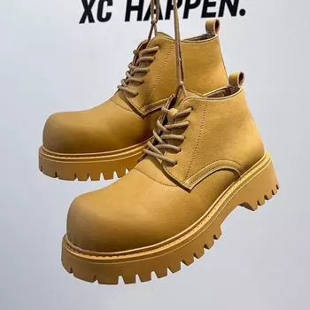 Martin Boots Men s Fall Winter Thick-Soled Heightened Cargo Shoes Men s Business Casual Leather Shoes 18922-A 38 чёрный