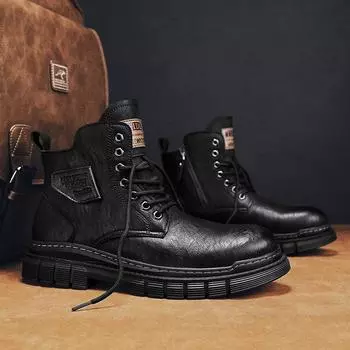 Martin boots men s heightening retro British high-top tooling shoes men s Hong Kong style high-end mid-top fur winter men s shoes 39