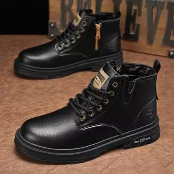 Martin boots men s high-top autumn and winter British style American side zipper locomotive leather boots medium-top waterproof tooling short boots la 39 чёрный