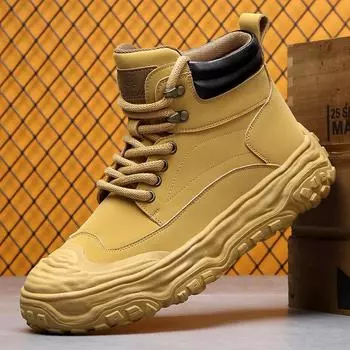 Martin boots men s high-top autumn and winter British style retro kick can t be rotten big yellow boots outdoor desert soft leather tooling boots 38 чёрный