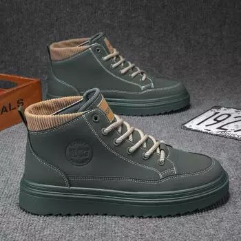 Martin boots men s high-top thick-soled heightening tooling shoes inner heightening boots black high-top tooling men s boots rhubarb boots 39 зелёный