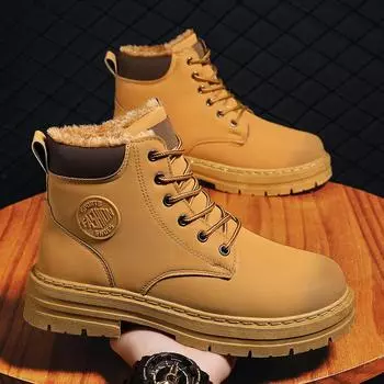 Martin boots men s high-top velvet warm winter tooling boots British style short boots Korean version waterproof boots men s trendy shoes 39