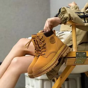 Martin boots men s leather retro trend casual shoes 2025 new autumn couple rhubarb boots versatile platform short boots 36 women s shoes