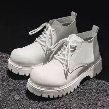 Martin boots men s medium top big head leather shoes platform white short boots British trendy men s tooling boots 18922-J 38 чёрный