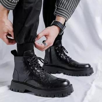 Martin boots men s new casual British style trend versatile thick-soled medium-top black locomotive boots 6575-R 38