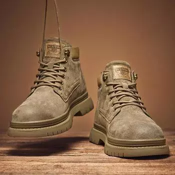 Martin boots men s rhubarb boots Korean version breathable leather boots men s high-top boots men s casual men s Martin boots medium tube 39