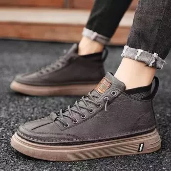 Martin boots men s shoes 2025 new spring and autumn platform versatile casual leather shoes men s board shoes British high-top sports shoes 39 чёрный