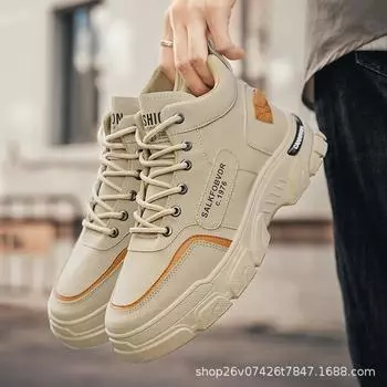 Martin boots men s shoes autumn new breathable high-top tooling shoes men s Korean version versatile platform casual short boots trendy shoes 39 чёрный