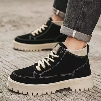 Martin boots men s shoes high-top medium-top casual big-head leather shoes 2024 new casual leather shoes men s shoes tooling boots 39 чёрный