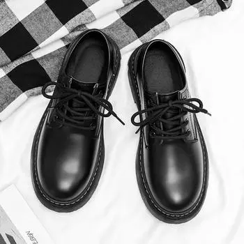 Martin boots men s shoes low-top small leather shoes 2024 autumn four-season retro casual shoes British style heightening big head leather shoes 39 чёрный