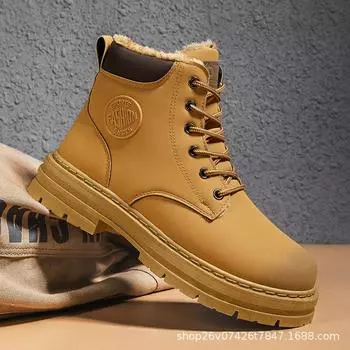 Martin boots men s shoes winter high-top British tooling rhubarb boots men s thickened cotton shoes velvet warm snow boots 39