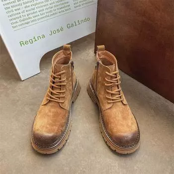 Martin boots men s short boots autumn side zipper boots leather rhubarb boots platform tooling shoes outdoor casual desert boots 38