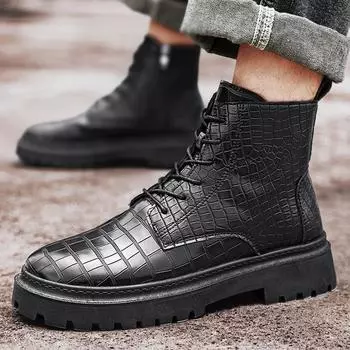 Martin boots men s single boots new short boots black platform retro British style crocodile pattern men s shoes 39