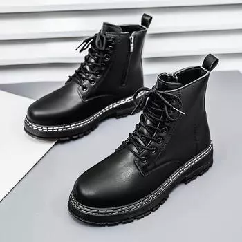 Martin boots men s spring 2025 new fashion British tooling boots high-top platform casual trend versatile leather shoes 39 чёрный
