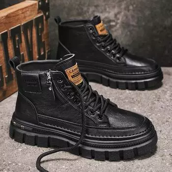 Martin boots men s spring British American retro locomotive leather boots men s casual leather shoes heightening waterproof tooling boots 39 коричневый